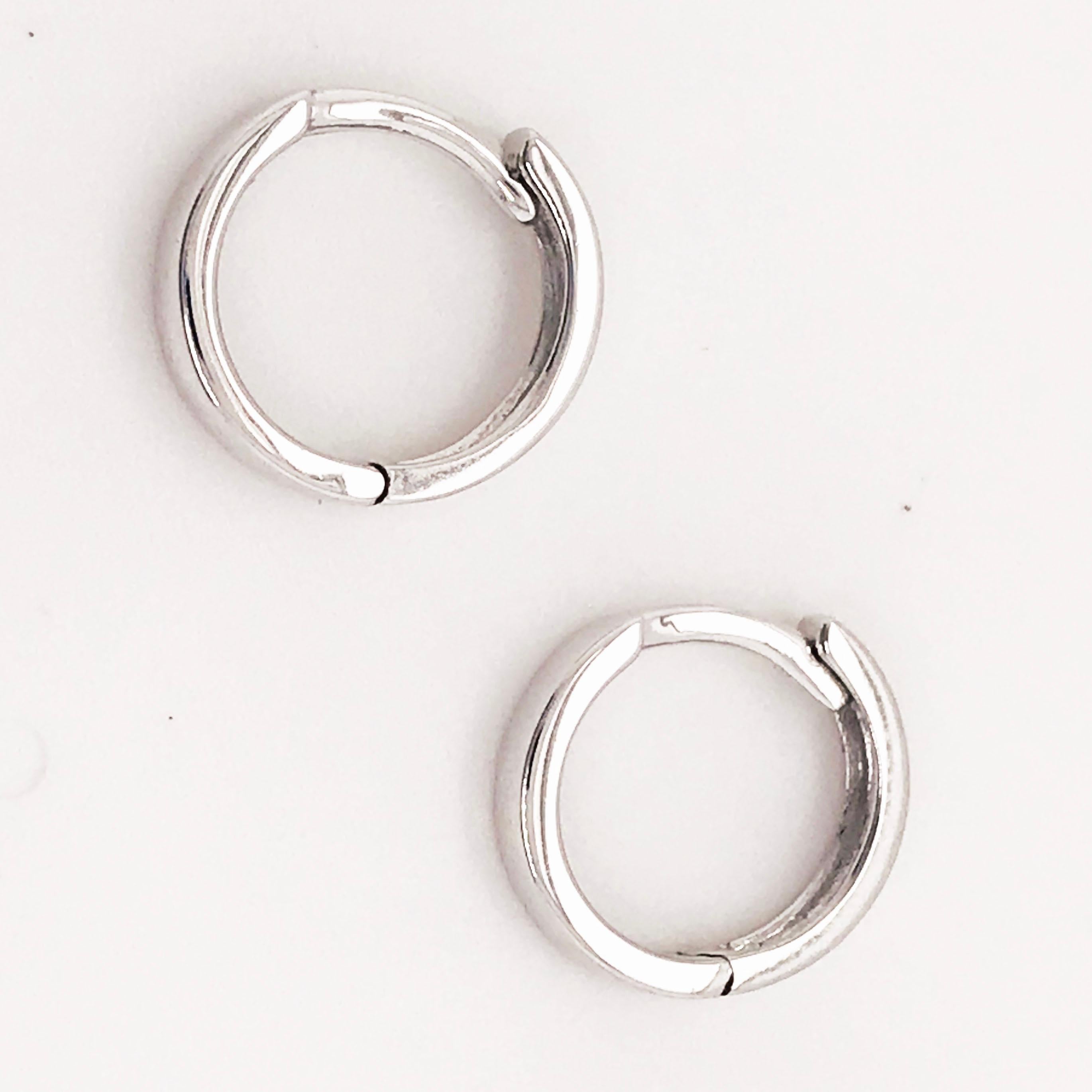 Modern 14kw Huggies Earrings, Solid 14 Karat White Gold Mini Hoop Earrings, Gold Huggies