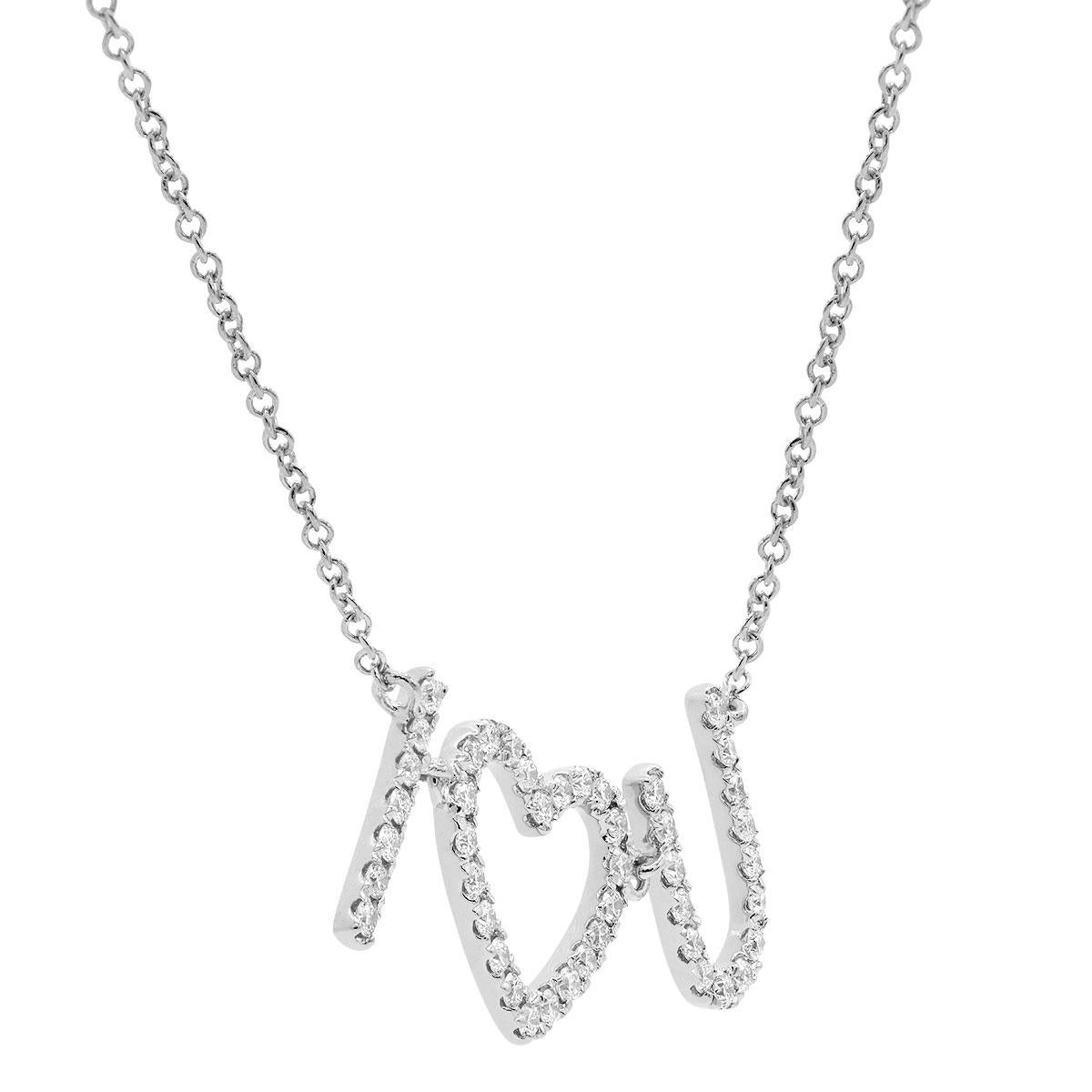 With this exquisite white gold necklace, style and glamour are in the spotlight. This 14-karat necklace is made from 1.3 grams of gold. This necklace is adorned with SI-SI2, GH color diamonds, made out of 44 diamonds totaling 0.34 carats. This