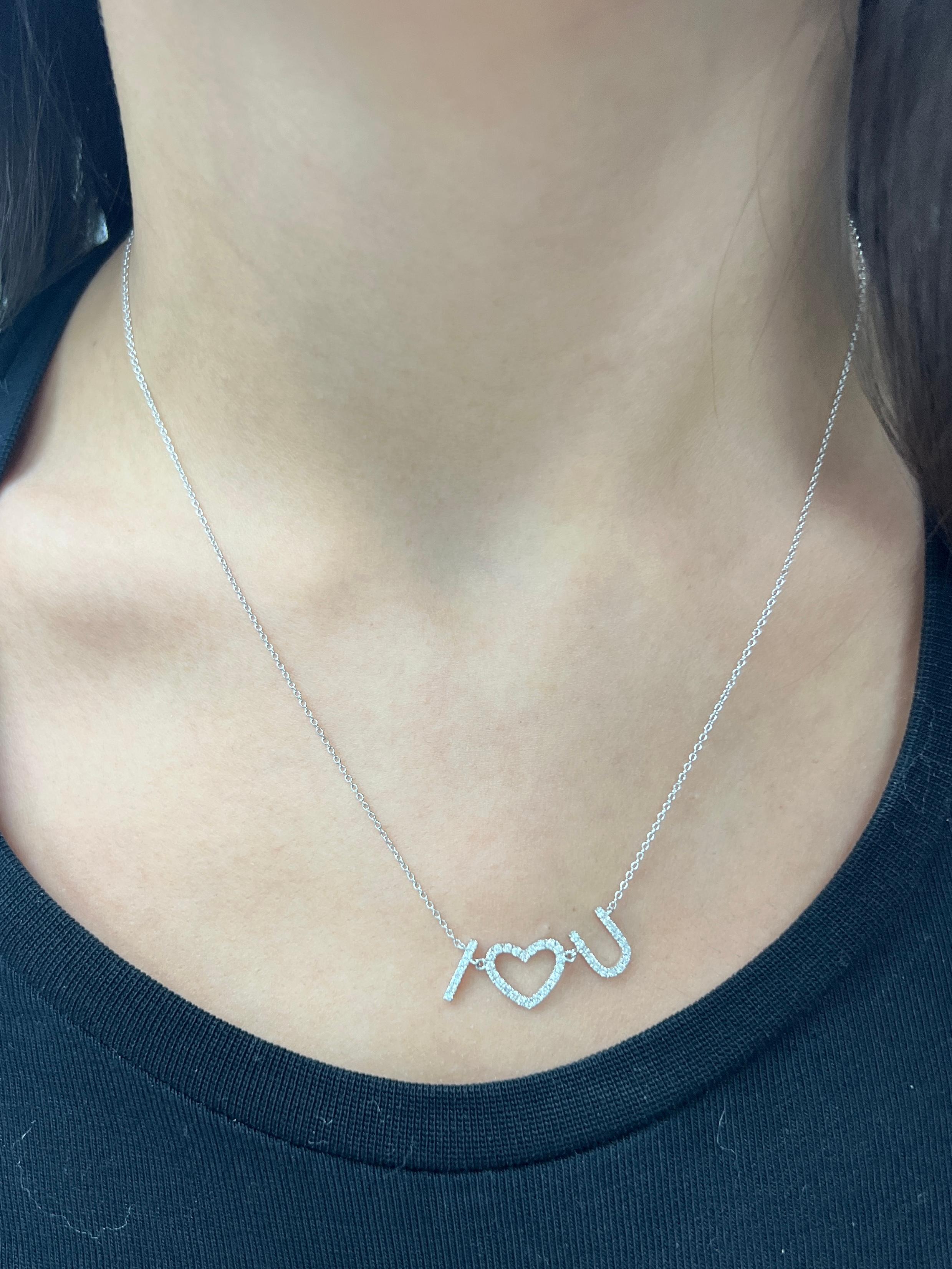 Brilliant Cut White Gold I Love You Necklace For Sale
