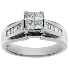 White gold illusion brilliant princess cut diamond ring