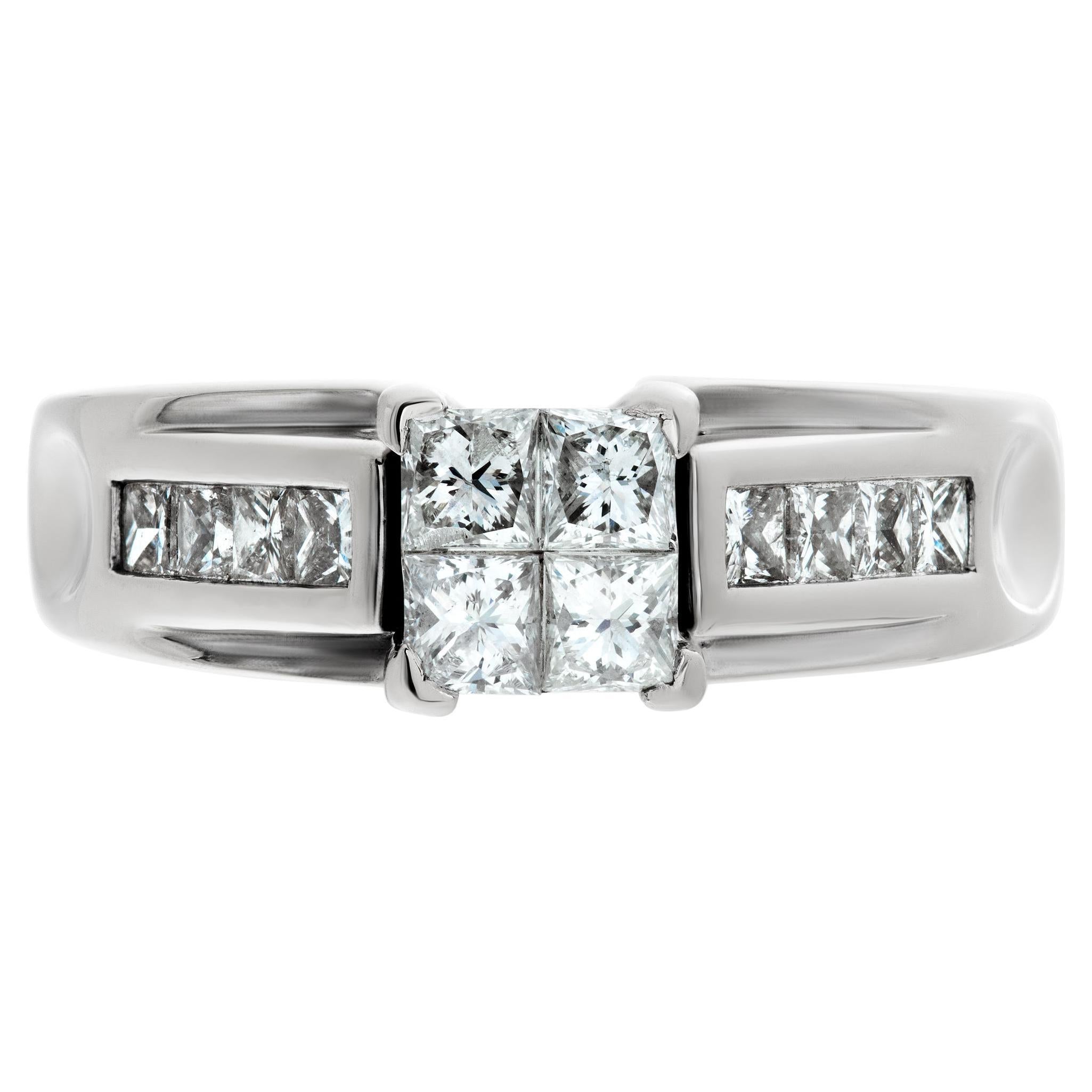 White gold illusion brilliant princess cut diamond ring For Sale