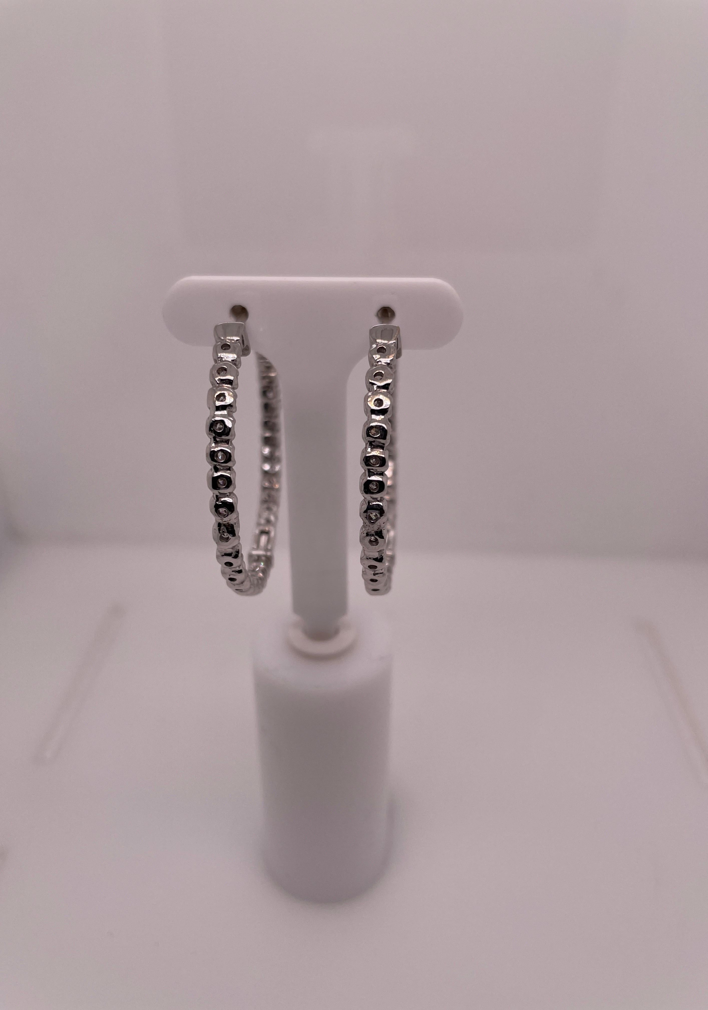 Modern White Gold In and Out Diamond Hoops