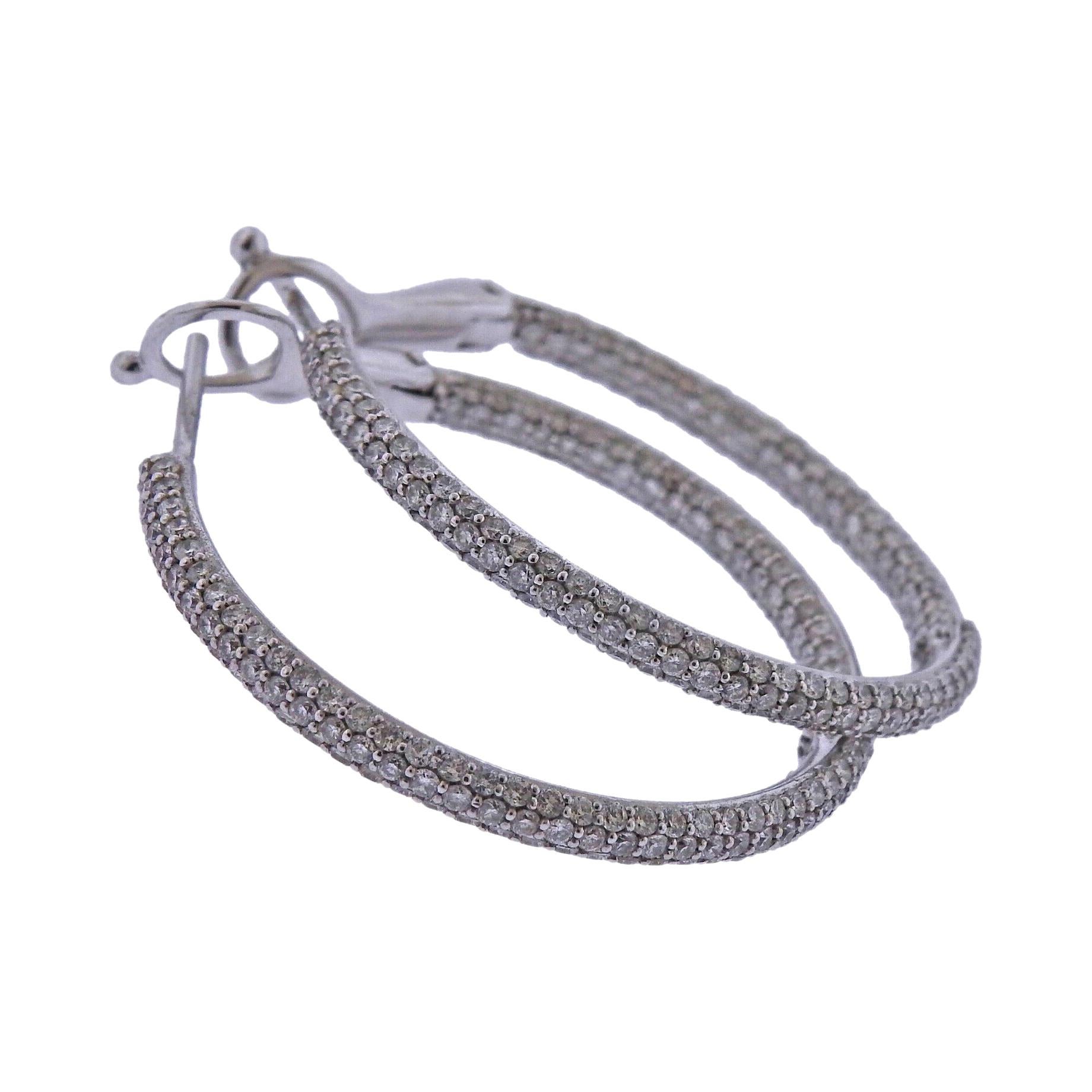 White Gold Inside Out Diamond Hoop Earrings For Sale