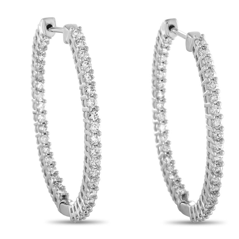 White Gold Inside Out Oval Diamonds Hoop Earrings at 1stDibs