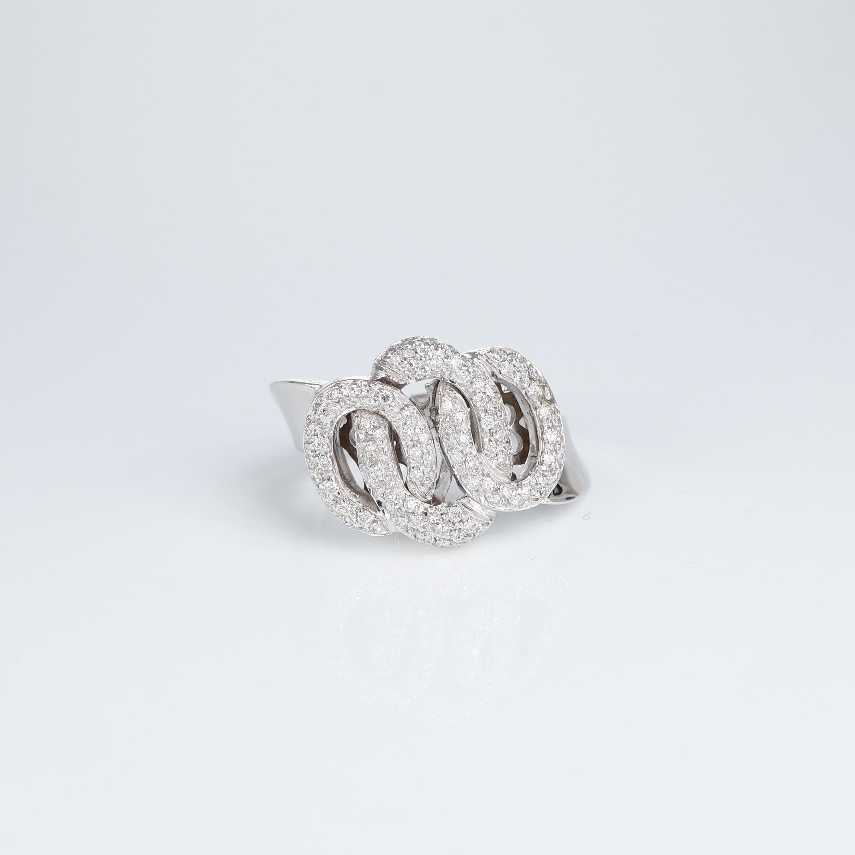 IMPORTANT NOTE:
✔ No additional costs will be added to this order.
✔ Shipping and customs duties are fully covered by us.
--------------------
This captivating 18K white gold ring features an intertwined knot design, accentuated with a pave of