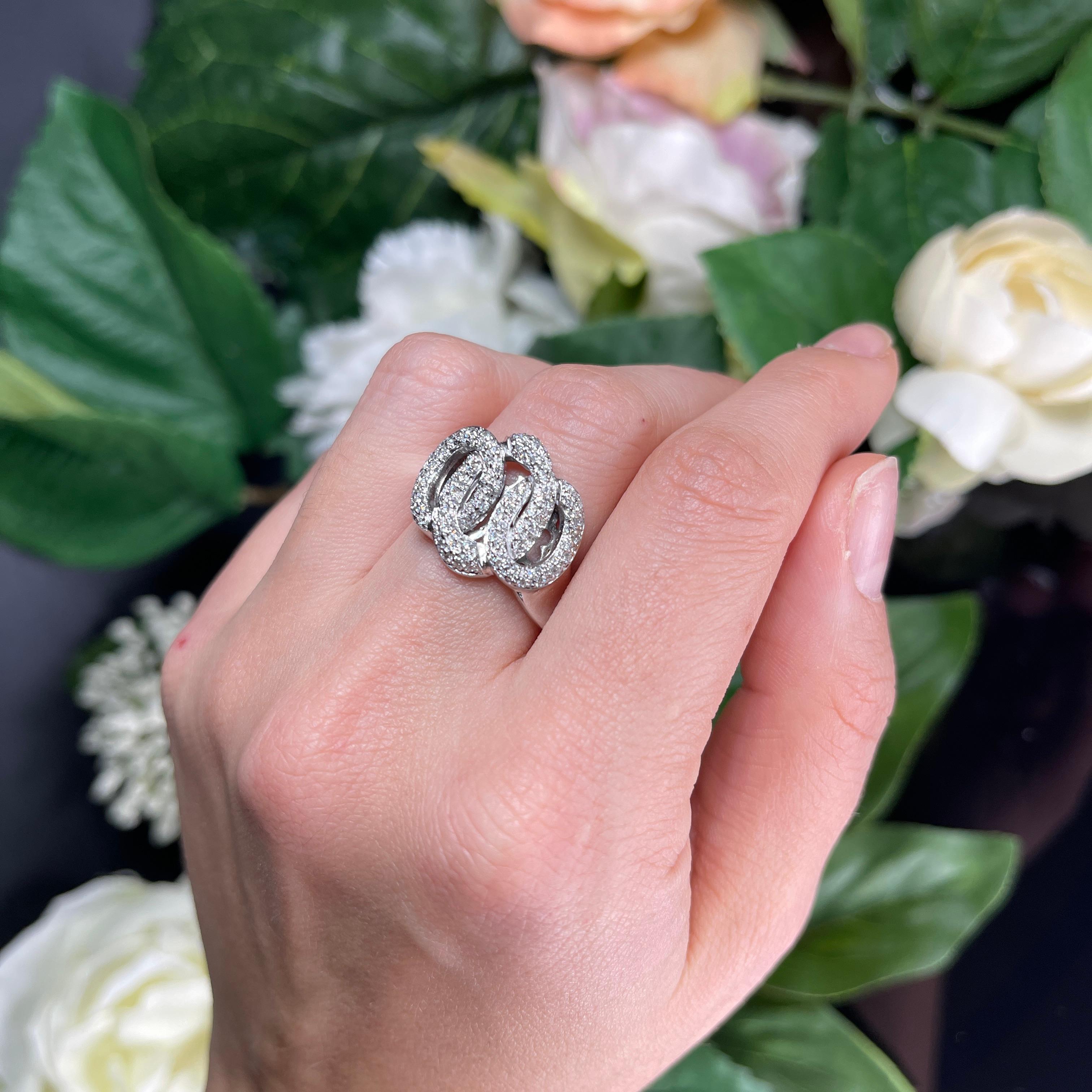 White Gold Intertwined Knot Diamond 0.55 carats Pave Ring For Sale 2