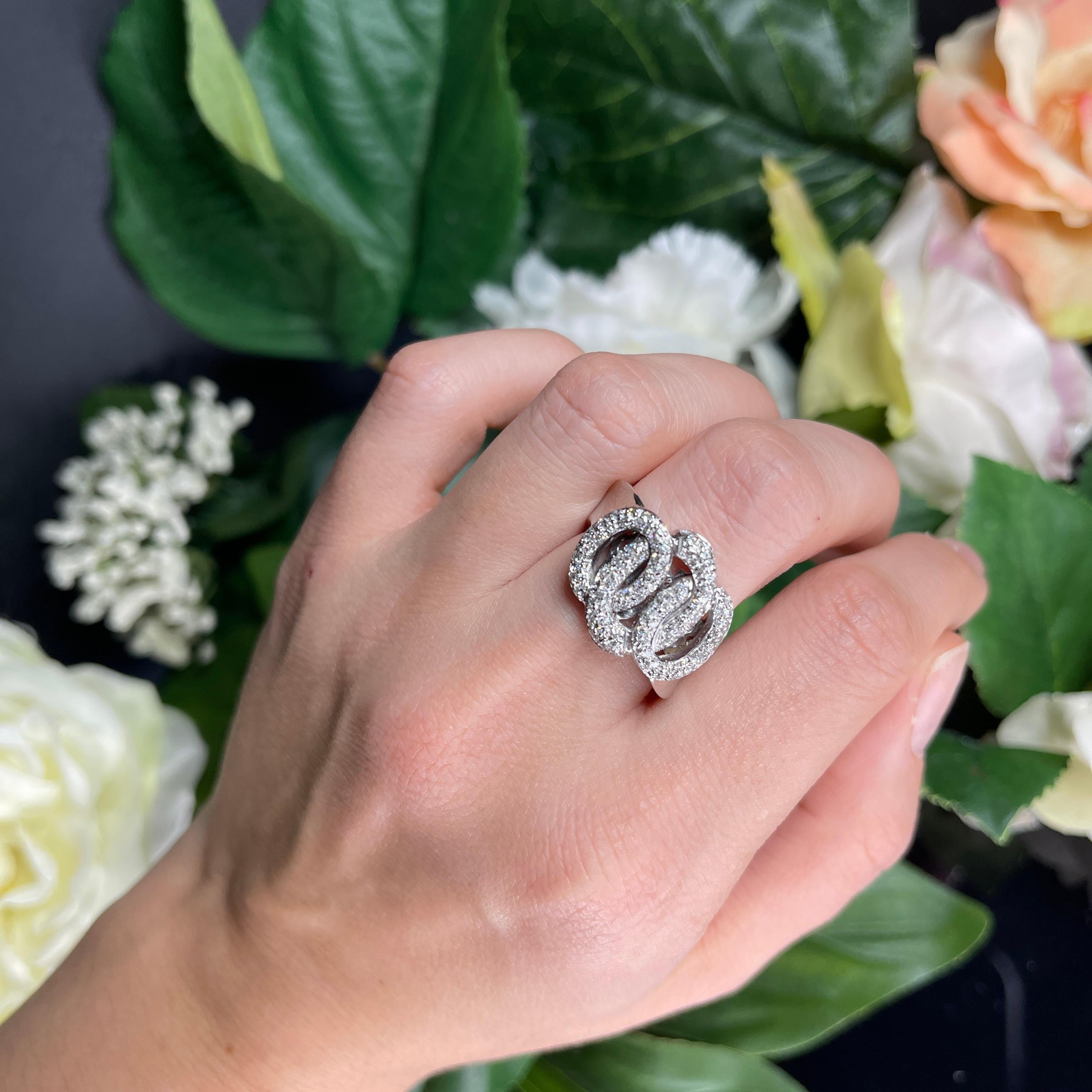 White Gold Intertwined Knot Diamond 0.55 carats Pave Ring For Sale 3