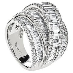 White Gold Invisible Set Baguette Layered Cocktail Ring