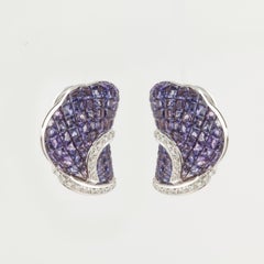Nini 18K White Gold Invisible-Set Purple Sapphire and Diamond Earrings