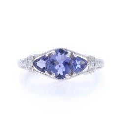 White Gold Iolite Diamond Three-Stone Ring - 10k Oval & Trillion .70ctw