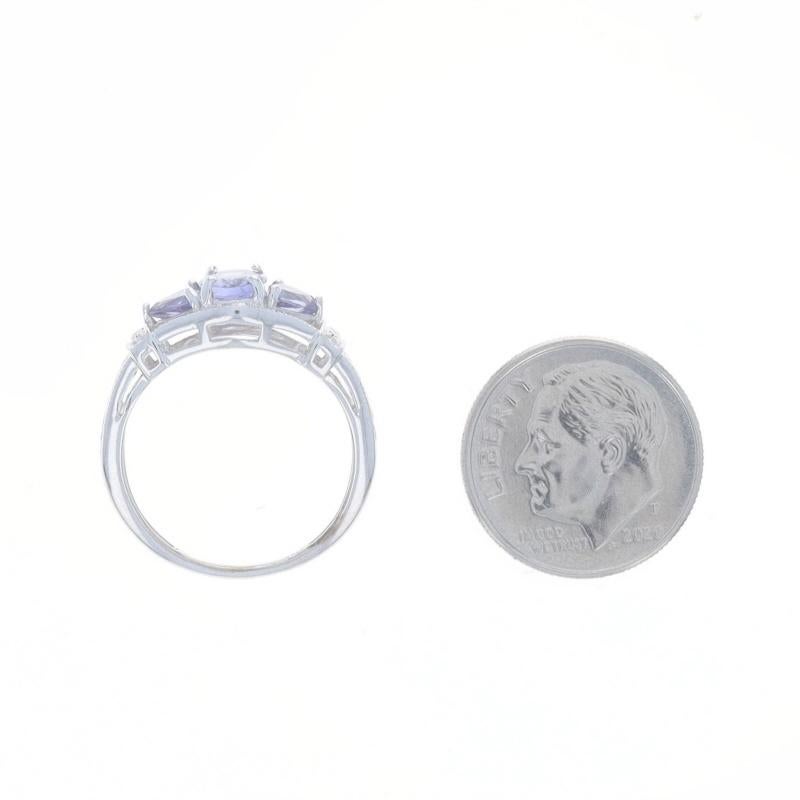 White Gold Iolite Diamond Three-Stone Ring - 10k Oval & Trillion .70ctw For Sale 1