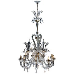 White Gold Italian Ca
 Rezzonico  Murano Glass Chandelier from Venetia, 1960