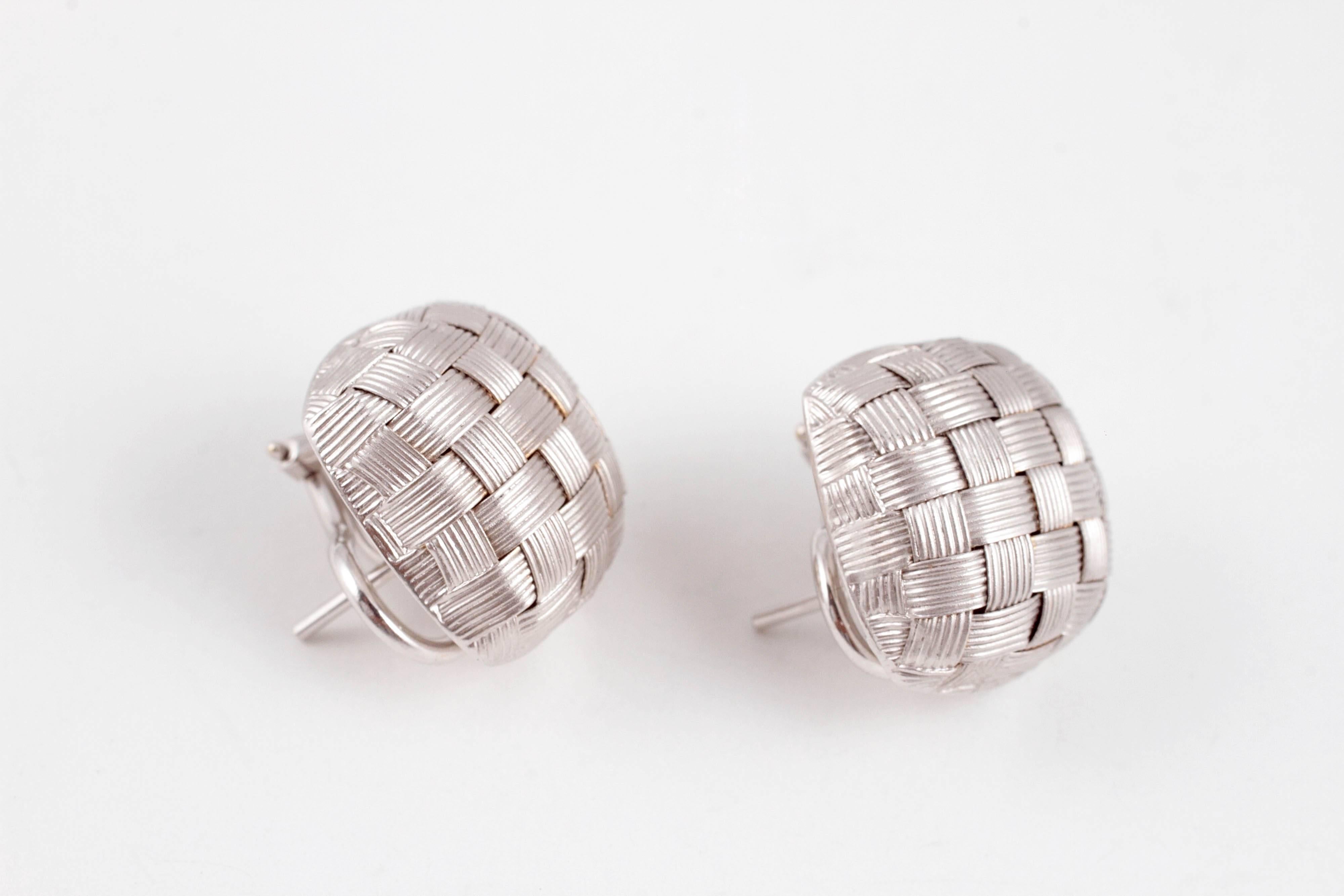 White Gold Italian Woven Earrings In Good Condition For Sale In Dallas, TX