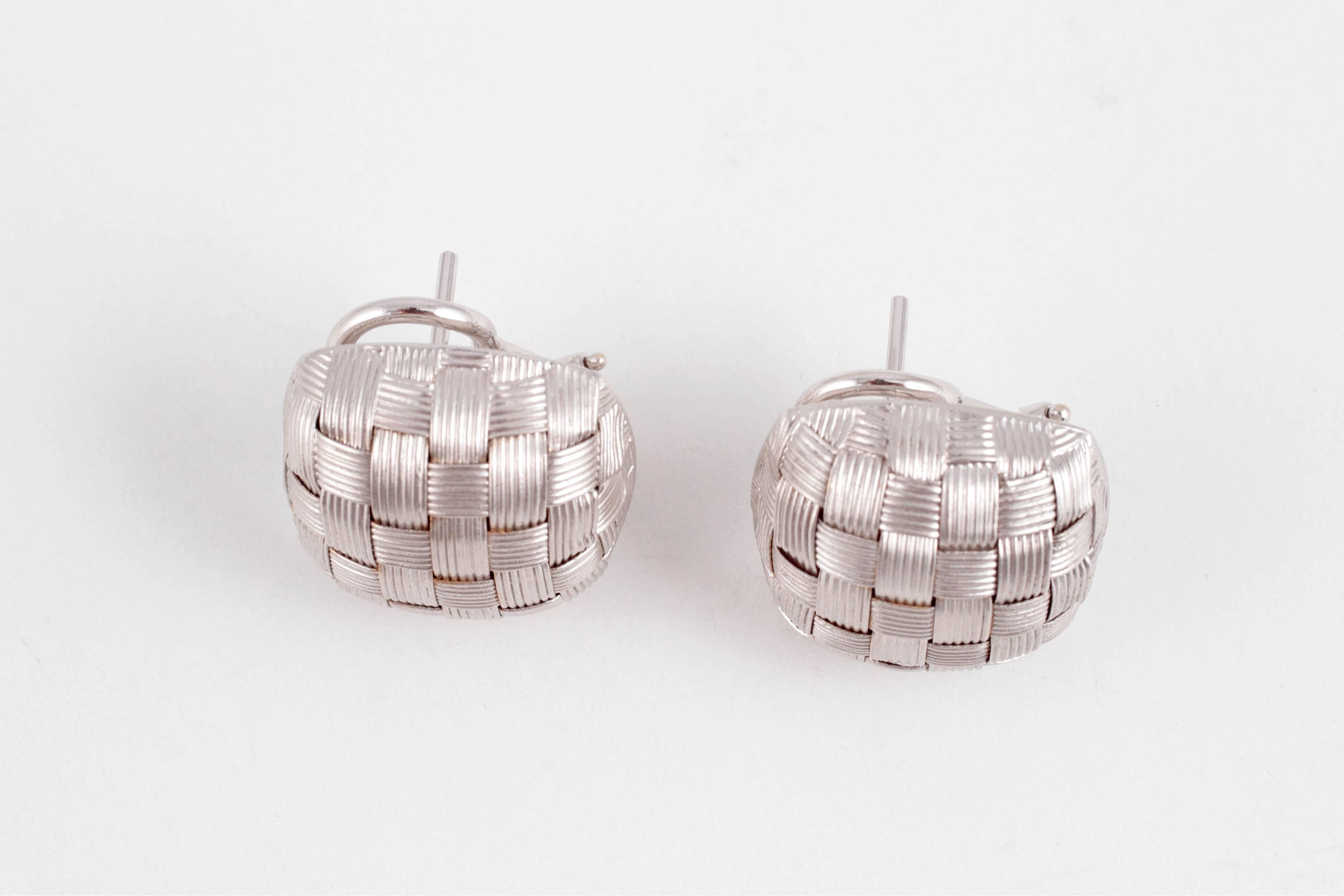 White Gold Italian Woven Earrings For Sale 3