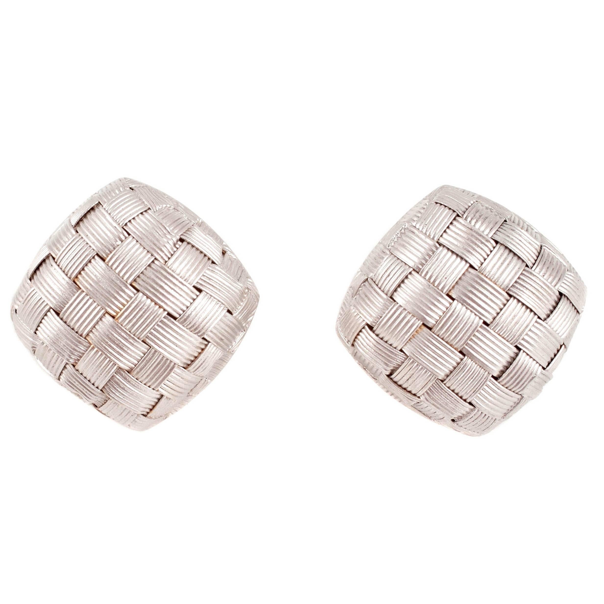 White Gold Italian Woven Earrings For Sale