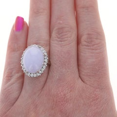 White Gold Jadeite Diamond Cocktail Ring 14k Oval Cabochon 20.09ctw Halo