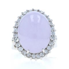 Or blanc Jadeite Diamond Cocktail Ring 14k Oval Cabochon 20.09ctw Halo
