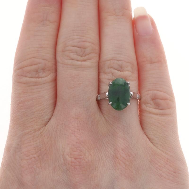 Weißgold Jadeit Retro Cocktail Solitär Ring 14k Oval Cabochon 3,13ct GIA im Zustand „Hervorragend“ im Angebot in Greensboro, NC