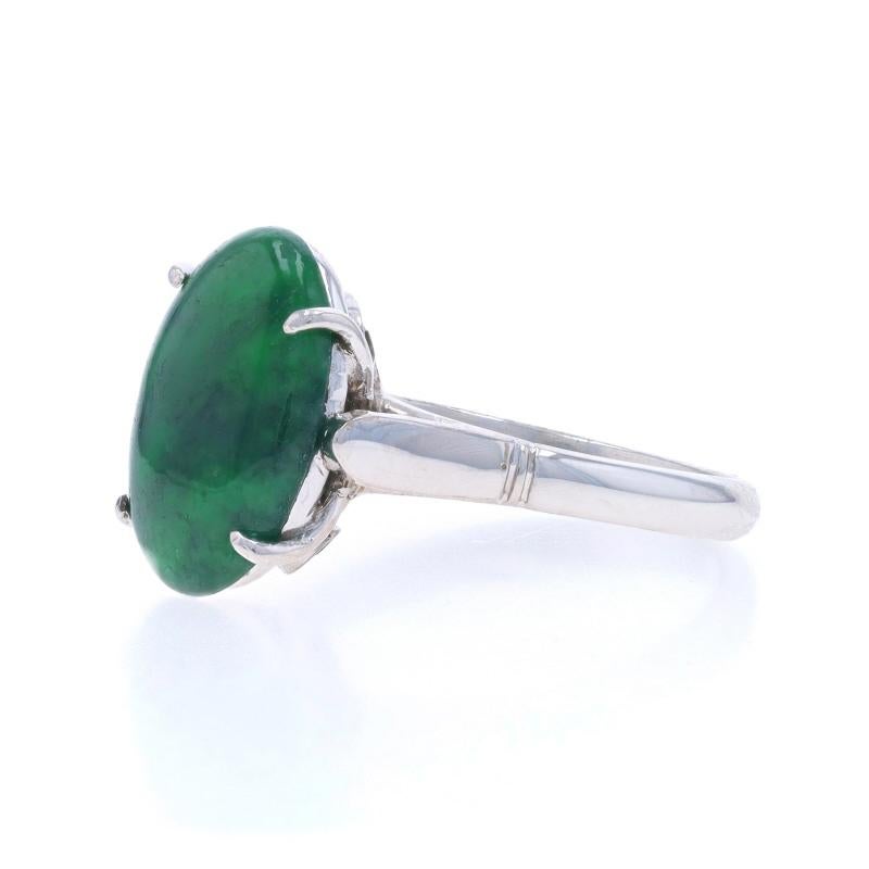 Weißgold Jadeit Retro Cocktail Solitär Ring 14k Oval Cabochon 3,13ct GIA Damen im Angebot