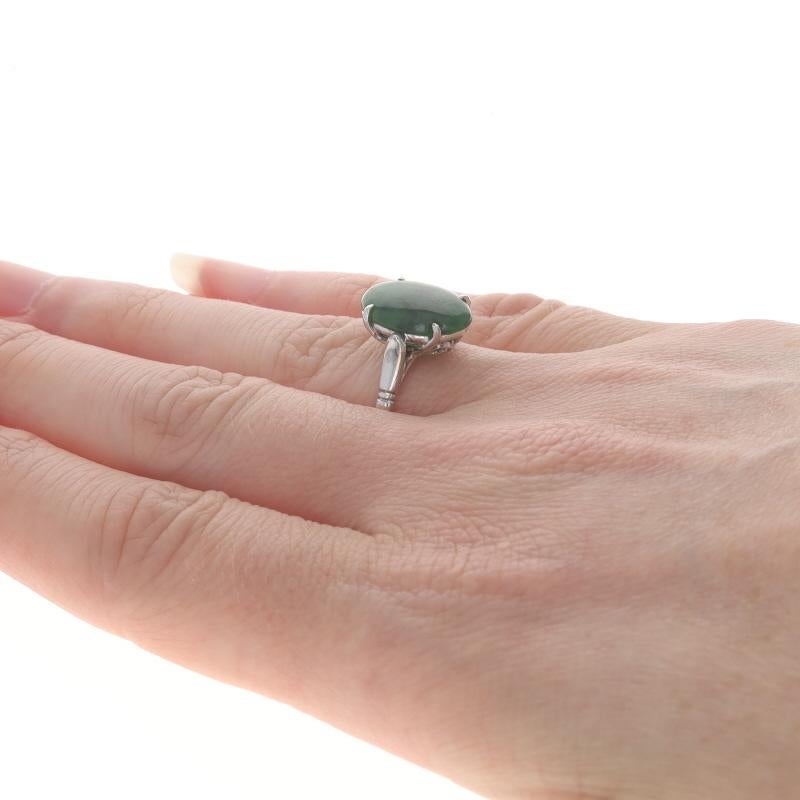 Weißgold Jadeit Retro Cocktail Solitär Ring 14k Oval Cabochon 3,13ct GIA im Angebot 1