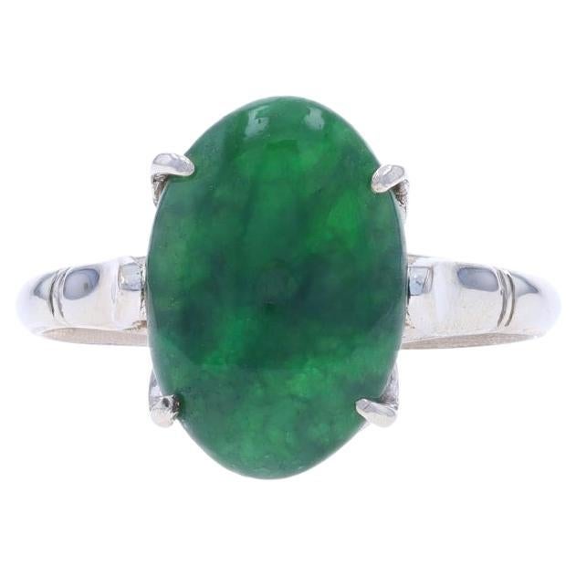 Weißgold Jadeit Retro Cocktail Solitär Ring 14k Oval Cabochon 3,13ct GIA im Angebot