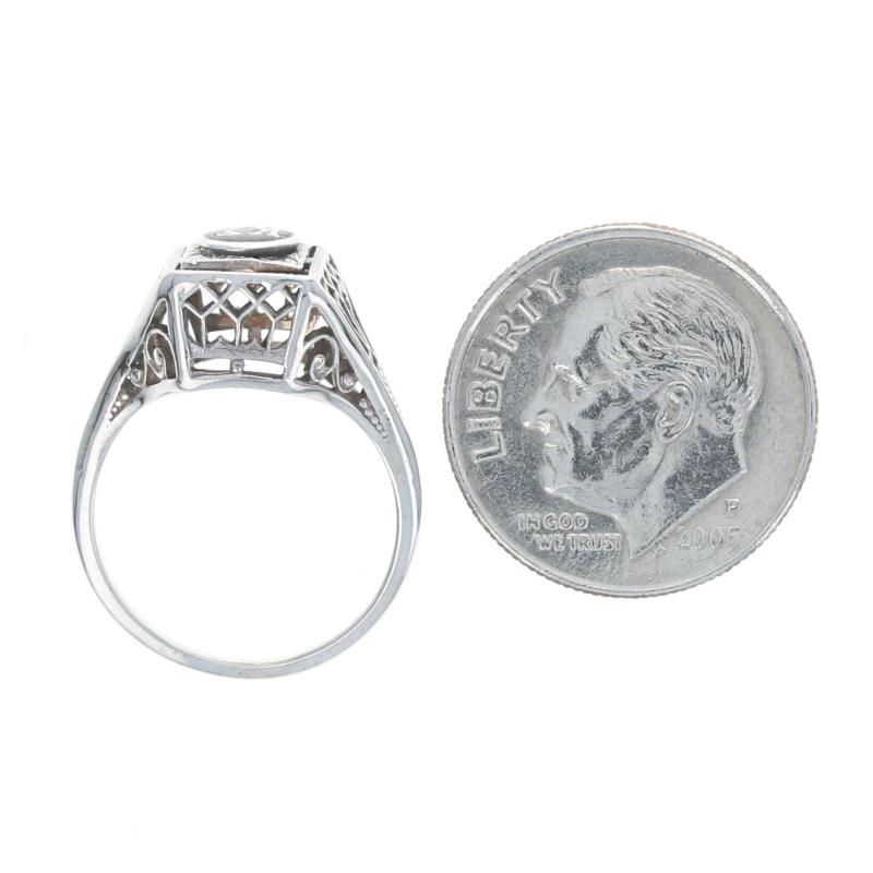 White Gold Kappa Sigma Art Deco Sweetheart Ring - 14k Enamel Vintage Filigree For Sale 2