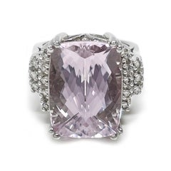 Anillo Cóctel Oro Blanco Diamante Kunzita