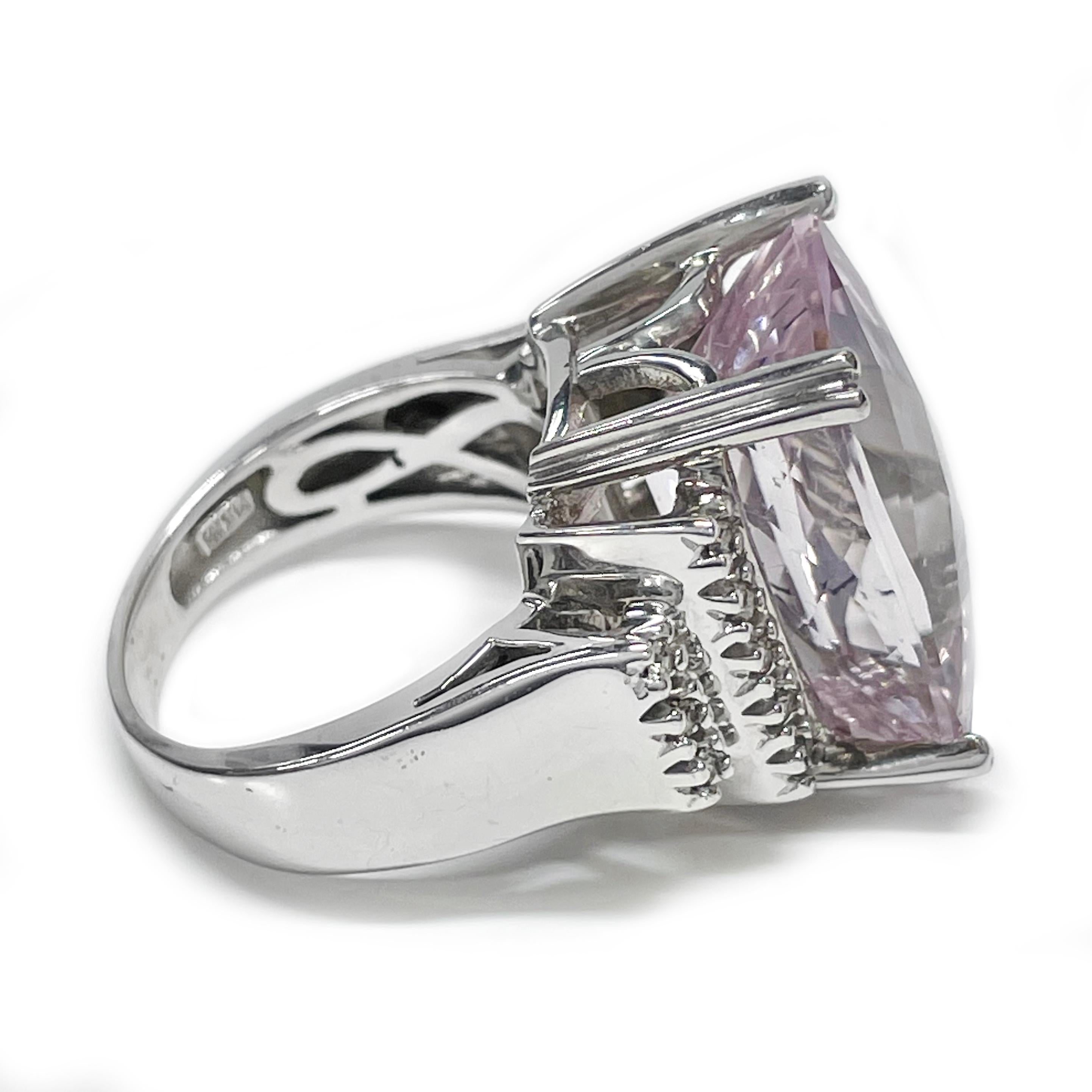 Contemporary White Gold Kunzite Diamond Cocktail Ring For Sale