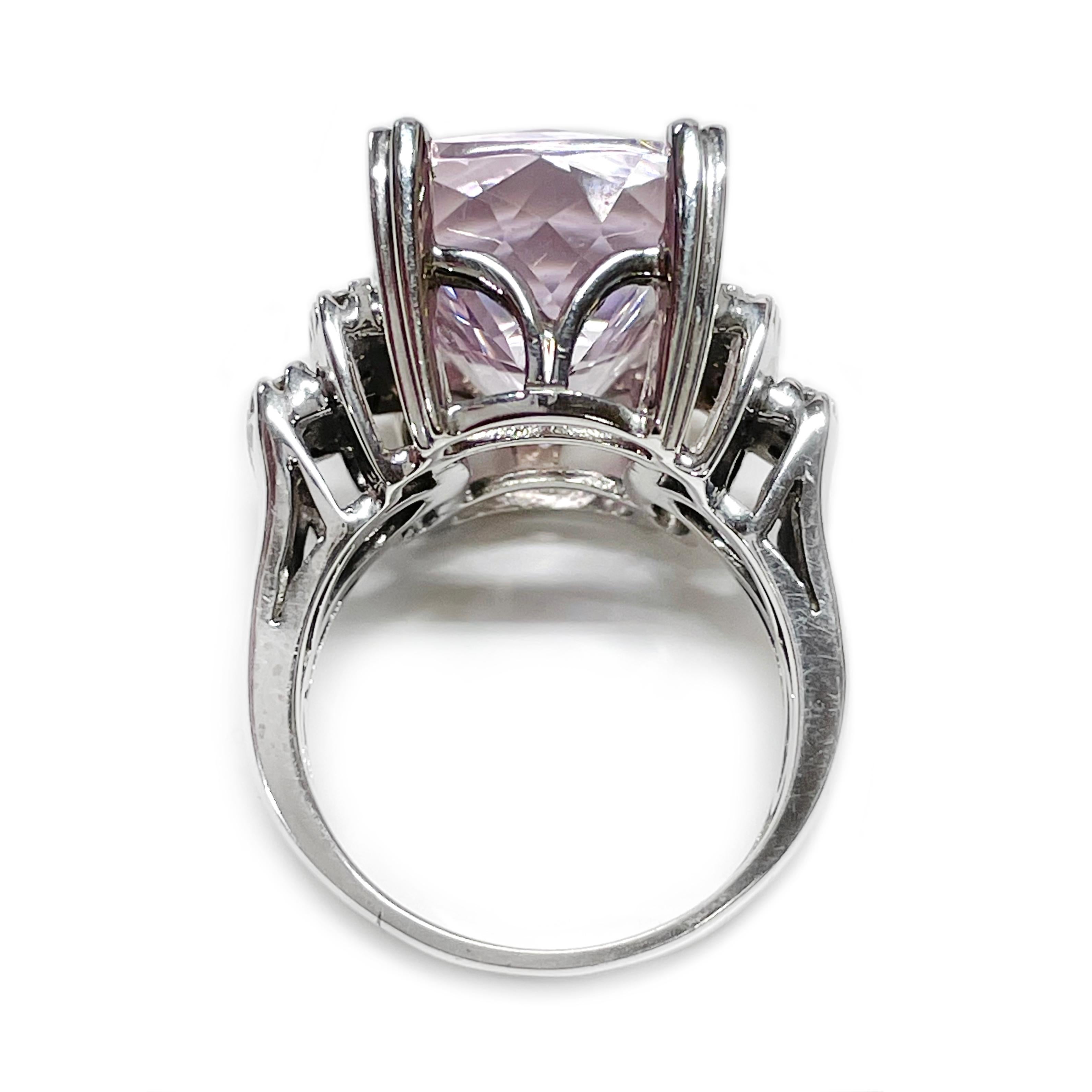 White Gold Kunzite Diamond Cocktail Ring In Good Condition For Sale In Palm Desert, CA