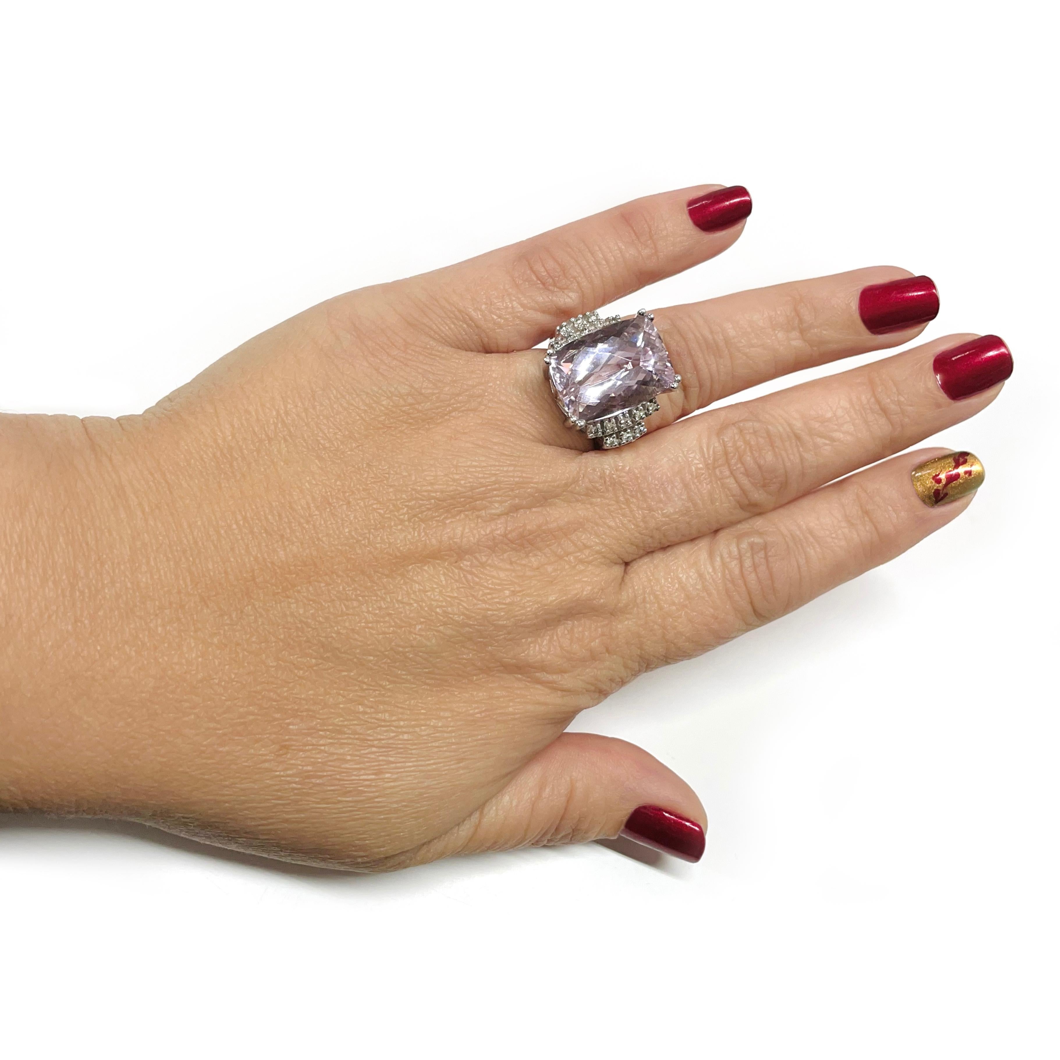 Women's or Men's White Gold Kunzite Diamond Cocktail Ring For Sale