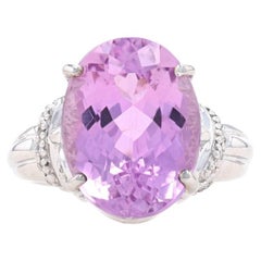 White Gold Kunzite & Diamond Ring - 18k Oval Cut 11.96ctw