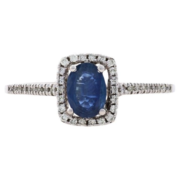 White Gold Kyanite & Diamond Halo Engagement Ring - 14k Oval 1.05ctw For Sale