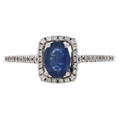 White Gold Kyanite & Diamond Halo Engagement Ring - 14k Oval 1.05ctw