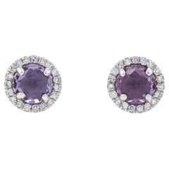 White Gold Lab-Created Alexandrite Dia Halo Stud Earrings 14k Round Rose .92ctw
