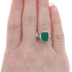 White Gold Lab-Created Emerald Cocktail Solitaire Ring - 18k 2.68ct Filigree