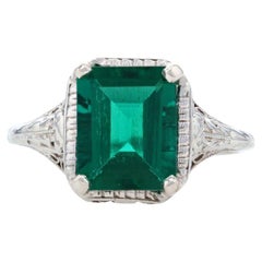 White Gold Lab-Created Emerald Cocktail Solitaire Ring - 18k 2.68ct Filigree