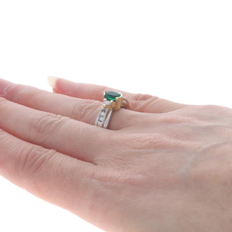 Women's White Gold Lab-Created Emerald & Diamond Ring - 14k Oval 1.17ctw For Sale