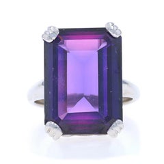 White Gold Lab Created Sapphire Vintage Solitaire Ring - 10k Emerald 16.40ct