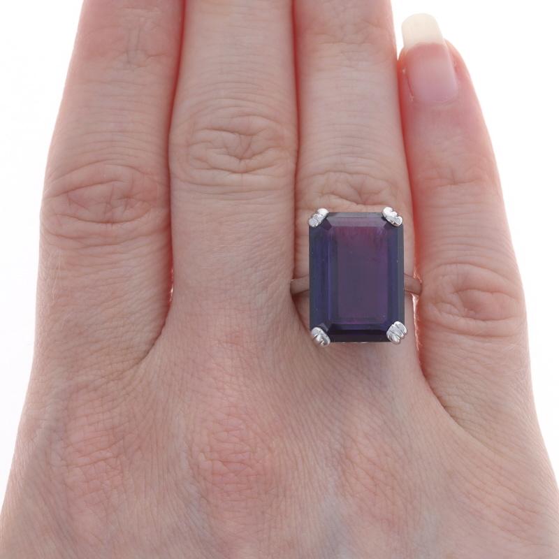 Emerald Cut White Gold Lab Created Sapphire Vintage Solitaire Ring - 10k Emerald 16.40ct For Sale