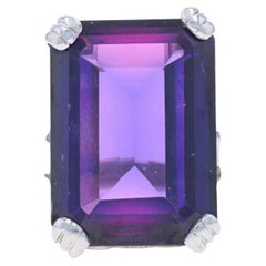 White Gold Lab Created Sapphire Vintage Solitaire Ring - 10k Emerald 16.40ct