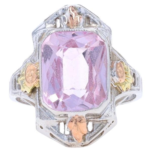 White Gold Lab-Created Spinel Art Deco Cocktail Ring -14k Scissors 8.25ct 4 1/4