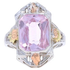 White Gold Lab-Created Spinel Art Deco Cocktail Ring -14k Scissors 8.25ct 4 1/4