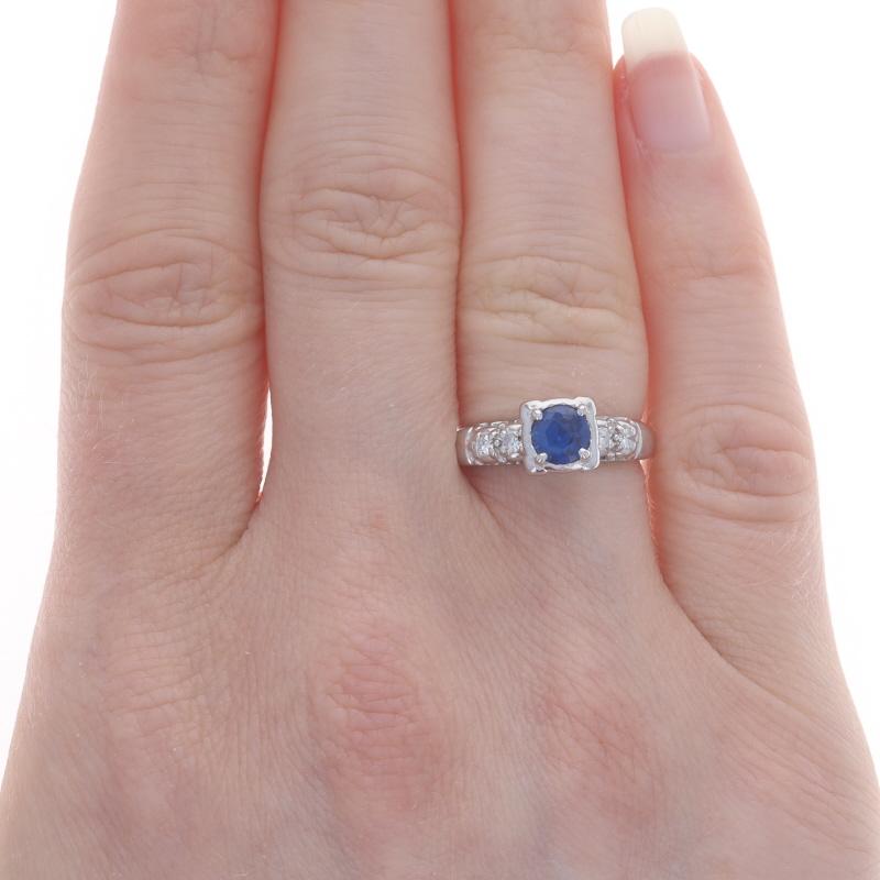 Round Cut White Gold Lab-Created Spinel & Diamond Vintage Engagement Ring 14k Round .48ctw For Sale