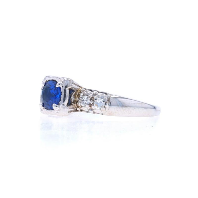 White Gold Lab-Created Spinel & Diamond Vintage Engagement Ring 14k Round .48ctw In Excellent Condition For Sale In Greensboro, NC