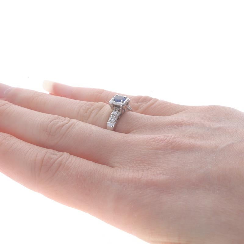 Women's White Gold Lab-Created Spinel & Diamond Vintage Engagement Ring 14k Round .48ctw For Sale
