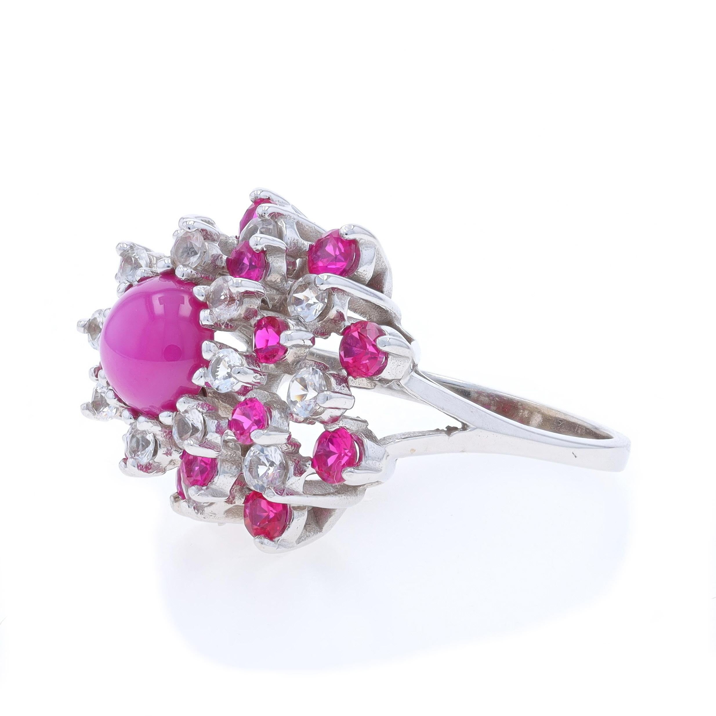 White Gold Lab-Created Star Ruby Lab-Created Ruby Lab-Created Sapphire Ring 10k In Excellent Condition For Sale In Greensboro, NC