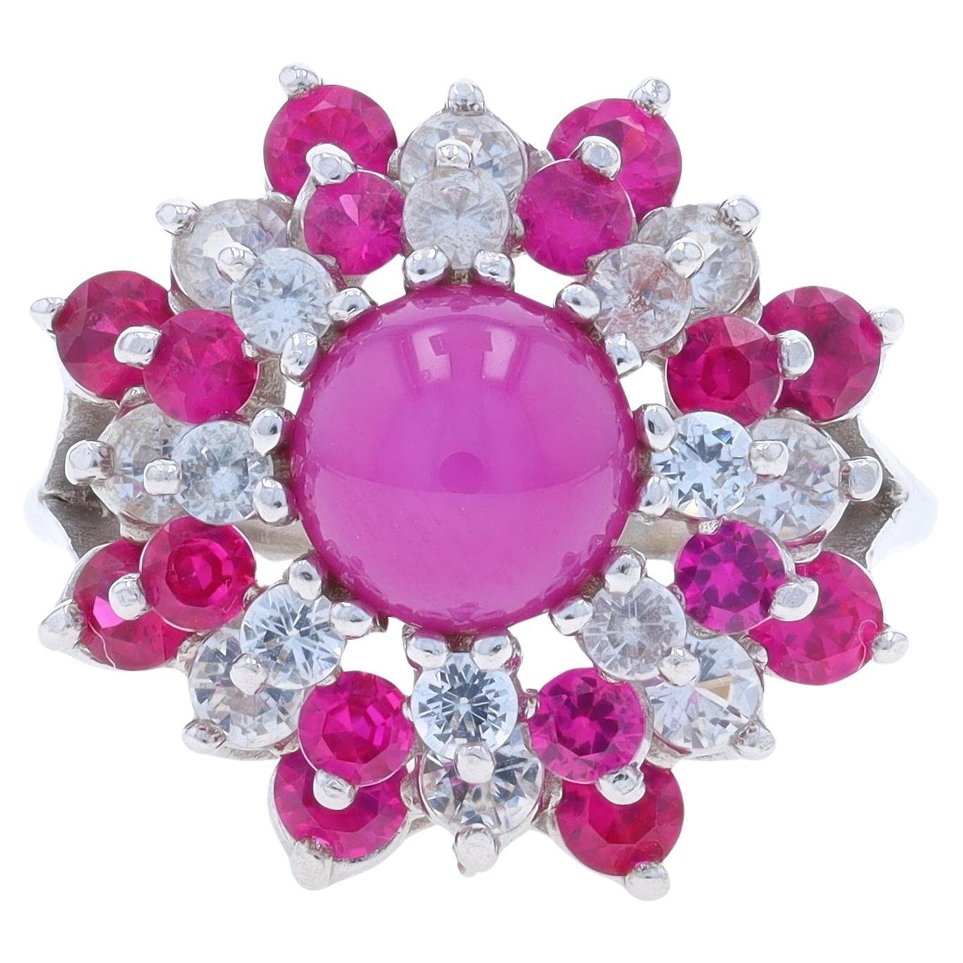 White Gold Lab-Created Star Ruby Lab-Created Ruby Lab-Created Sapphire Ring 10k