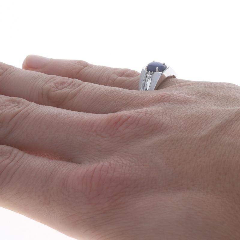 Oval Cut White Gold Lab-Created Star Sapphire & Diamond Men's Ring - 10k Oval Cab 1.63ctw
