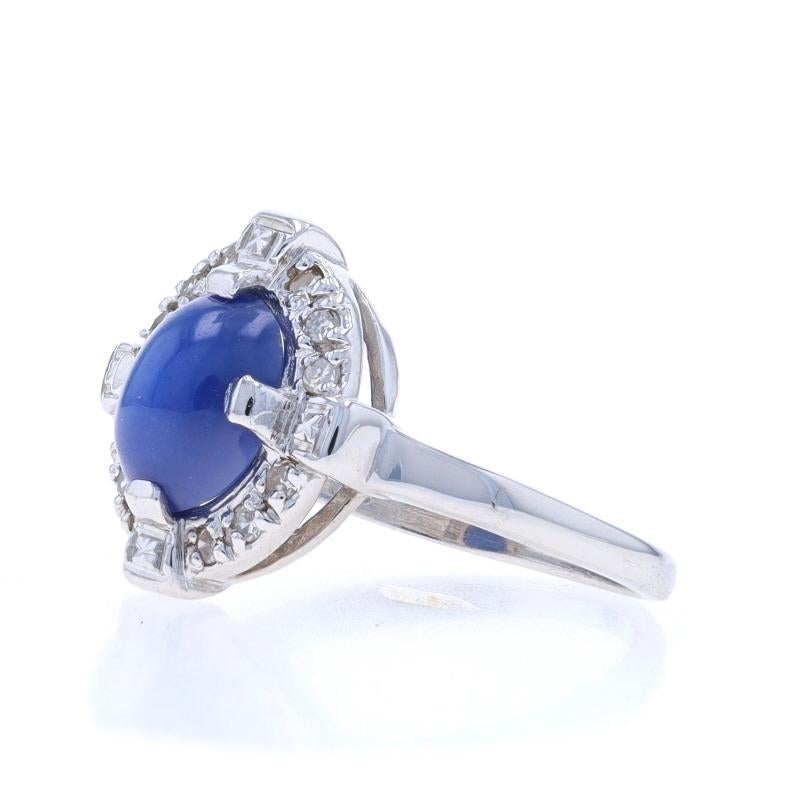 White Gold Lab-Created Star Sapphire Diamond Vintage Ring - 14k Oval Cab 1.82ctw In Excellent Condition For Sale In Greensboro, NC