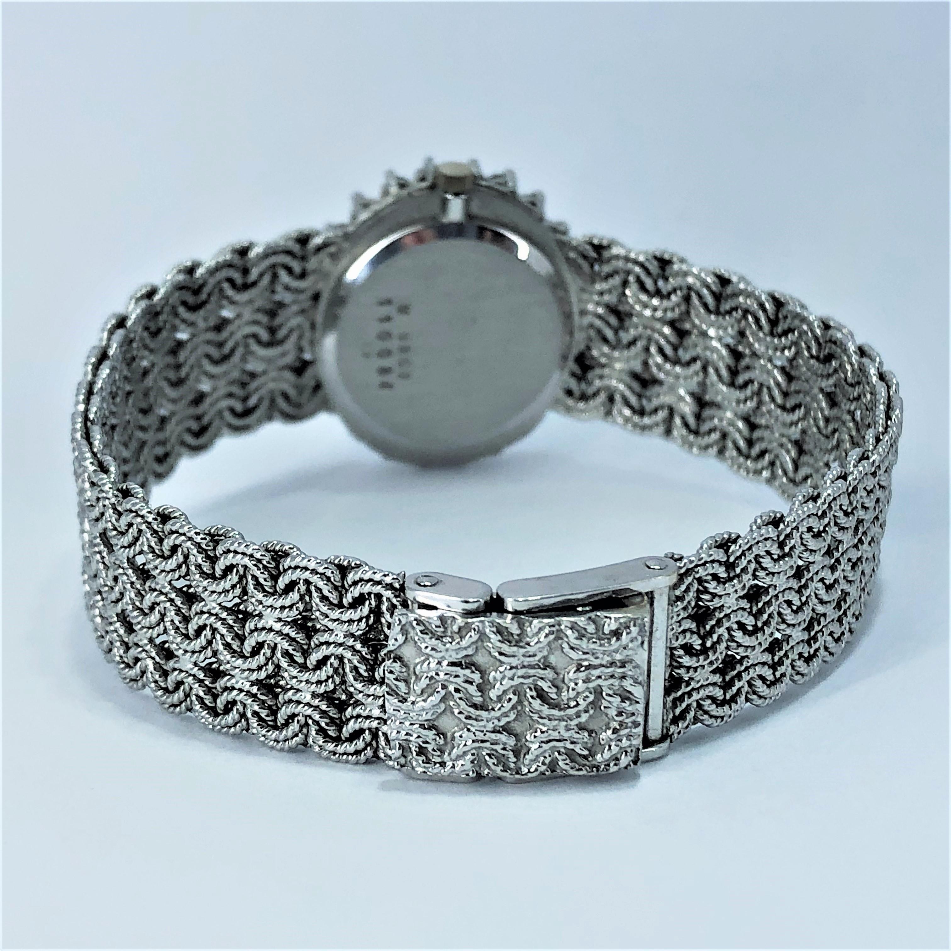 White Gold Ladies Bueche Girod Watch with Turquoise Dial and Large Diamond Bezel In Good Condition In Palm Beach, FL